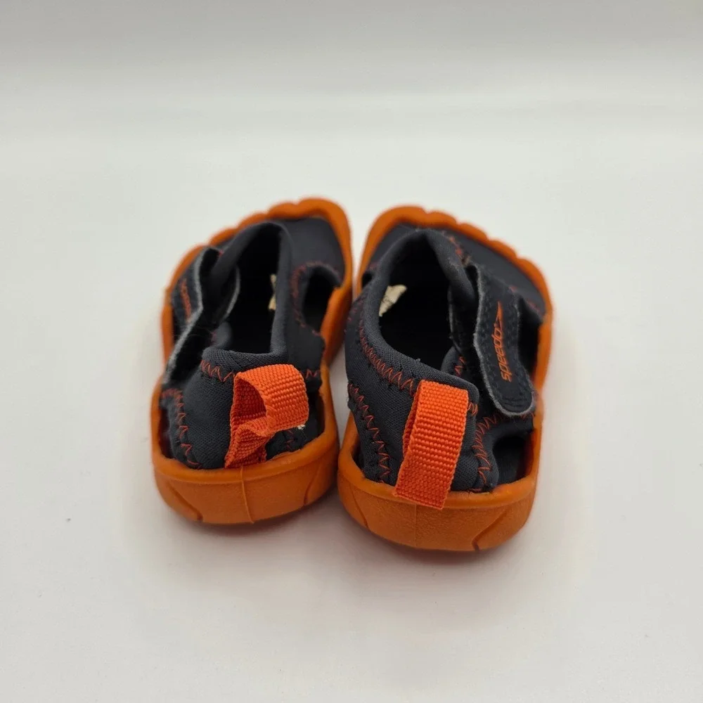 Speedo Kids Water‎ Shoes Charcoal Grey Orange Size S 5/6 Hook and Loop Strap
